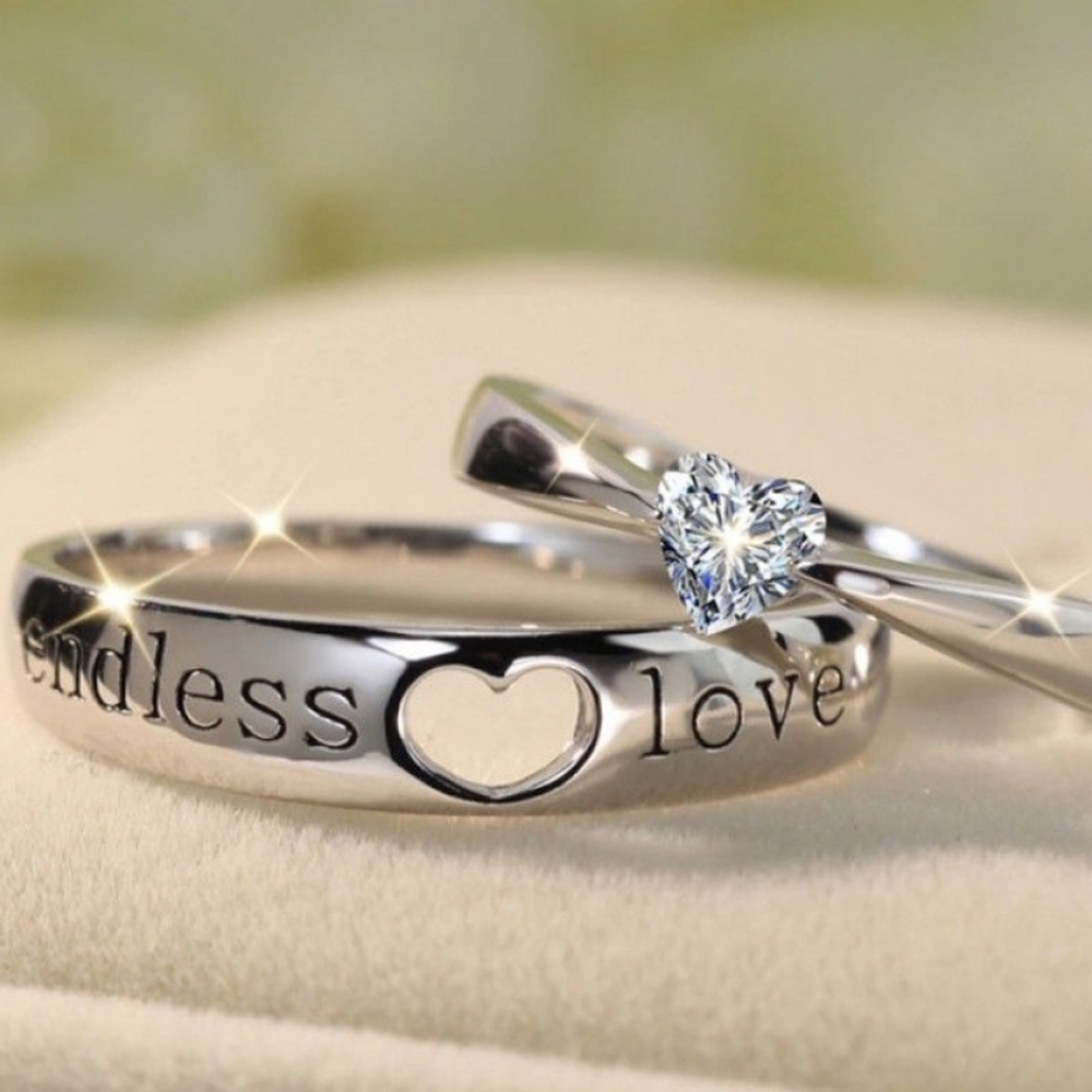 Tinnivi 925 Sterling Silver Endless Love Heart Couples Rings